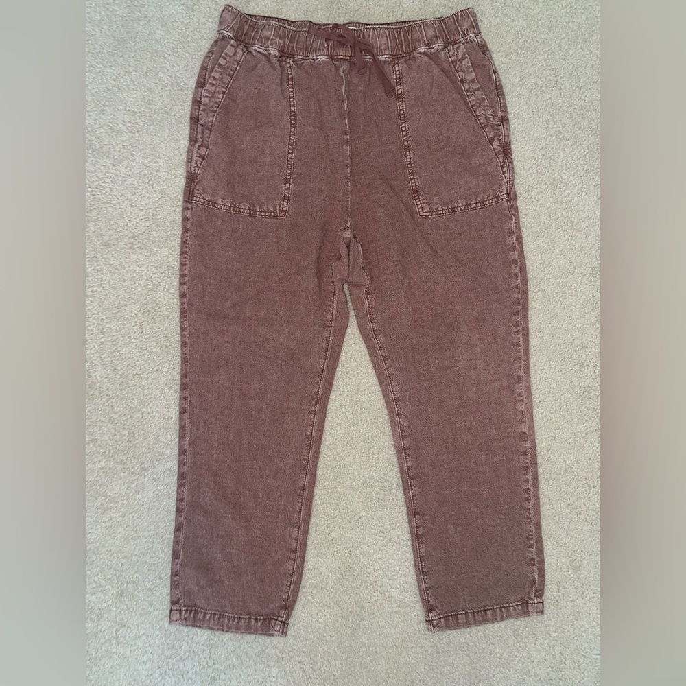 Pilcro Brown Linen Ankle Pants Women’s Med High Rise Relaxed Fit Utility Style
